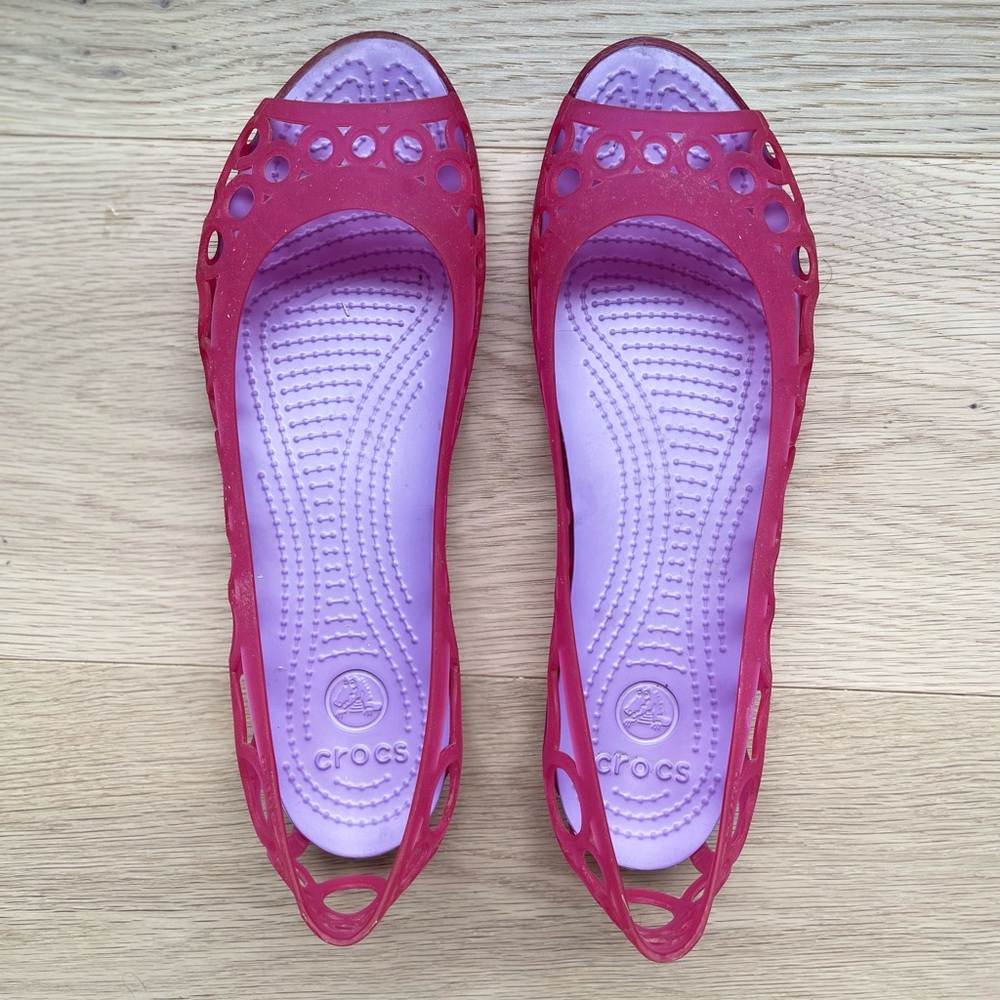 Crocs Shoes Womens Size 9 Adrina Bright Pink Jelly
Cut Out Peep Toe Ballet Flats